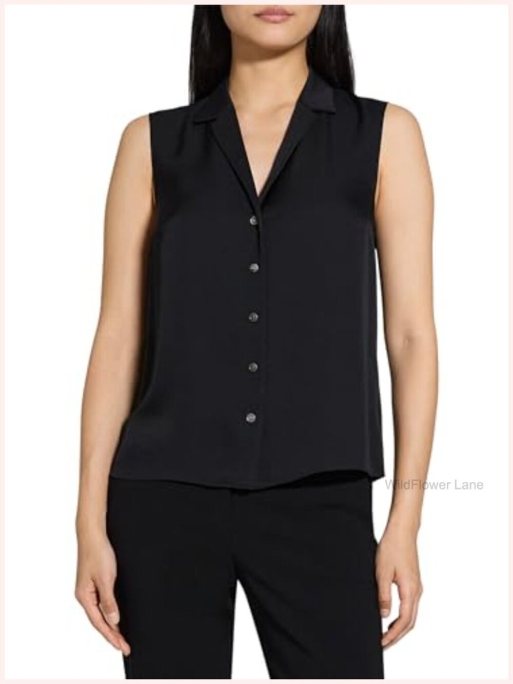 Sleeveless Button Down Blouse with Ruffle Sleeves & Camp Collar
